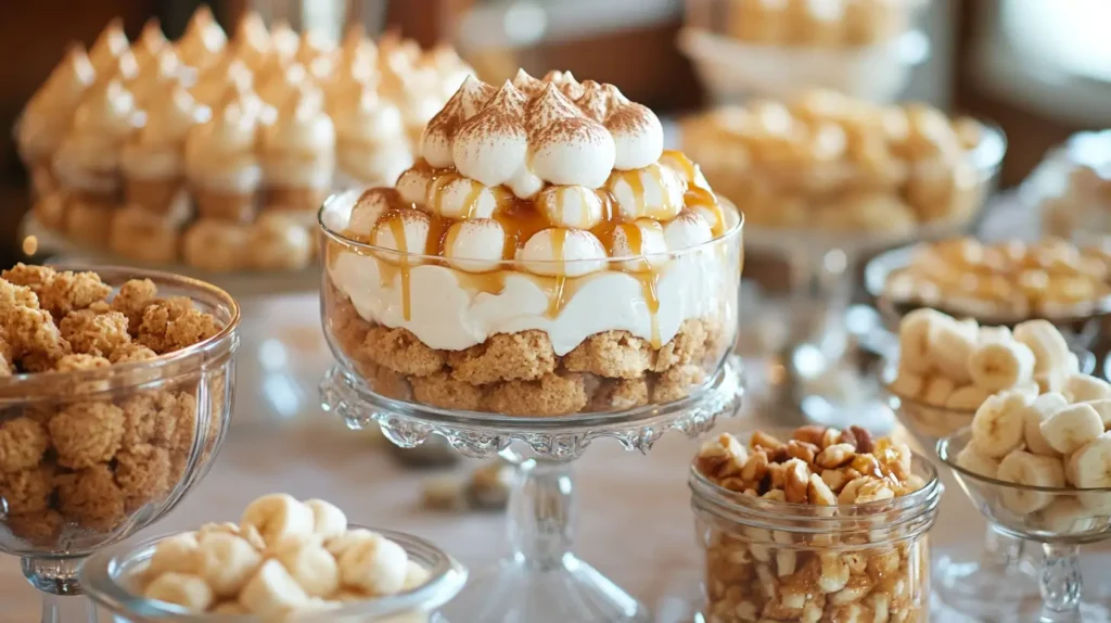 A selection of banana pudding variations, including classic, baked, and gourmet versions.