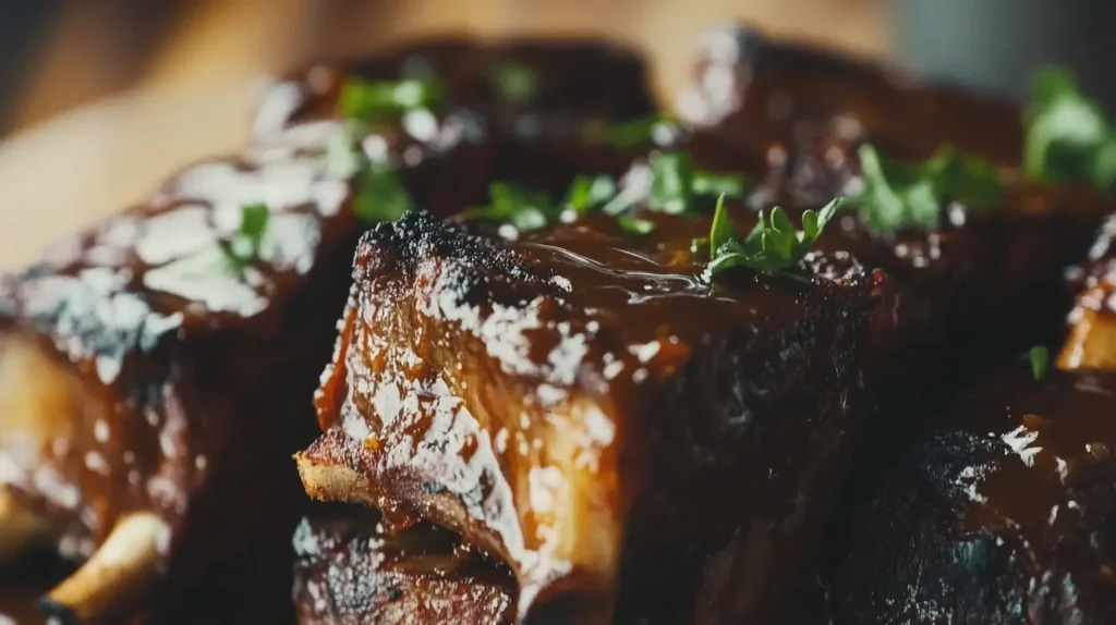 Juicy, tender short ribs served on a plate with rich sauce
