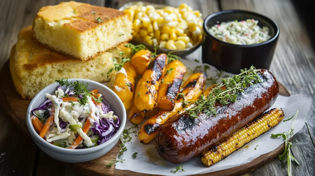 Beanie Weenie served with cornbread and coleslaw