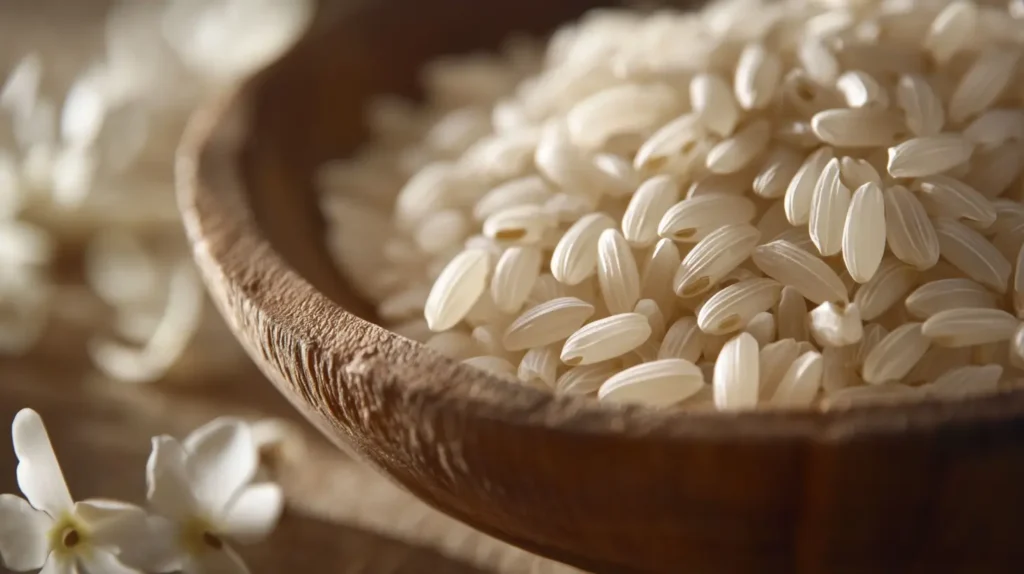 Jasmine rice grains with a floral aroma