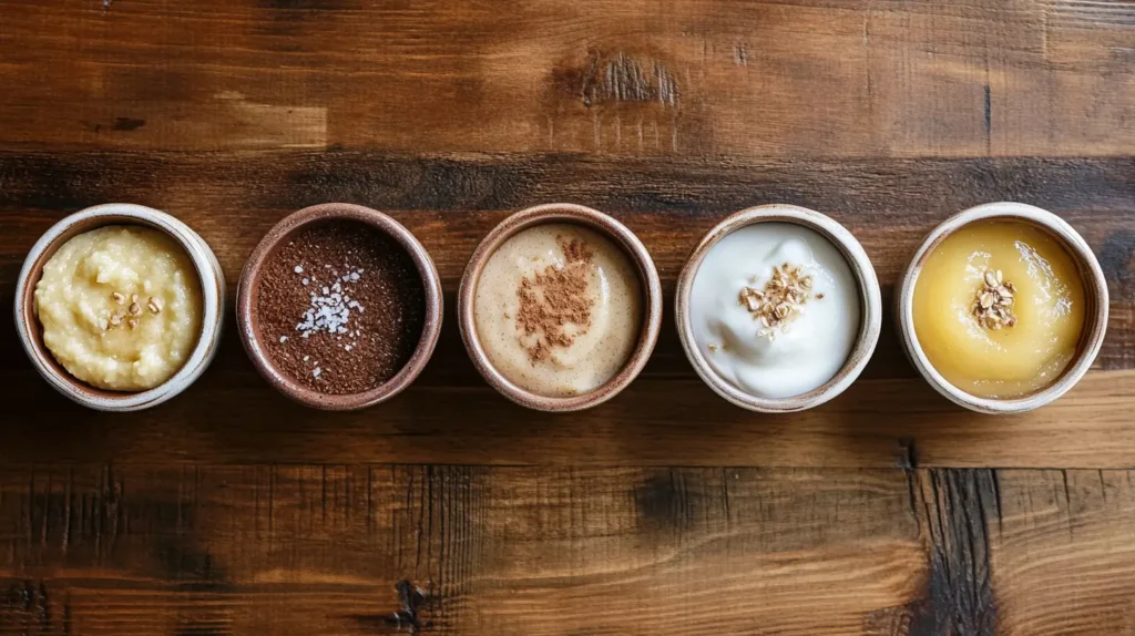 Different egg substitutes for pancakes with labels